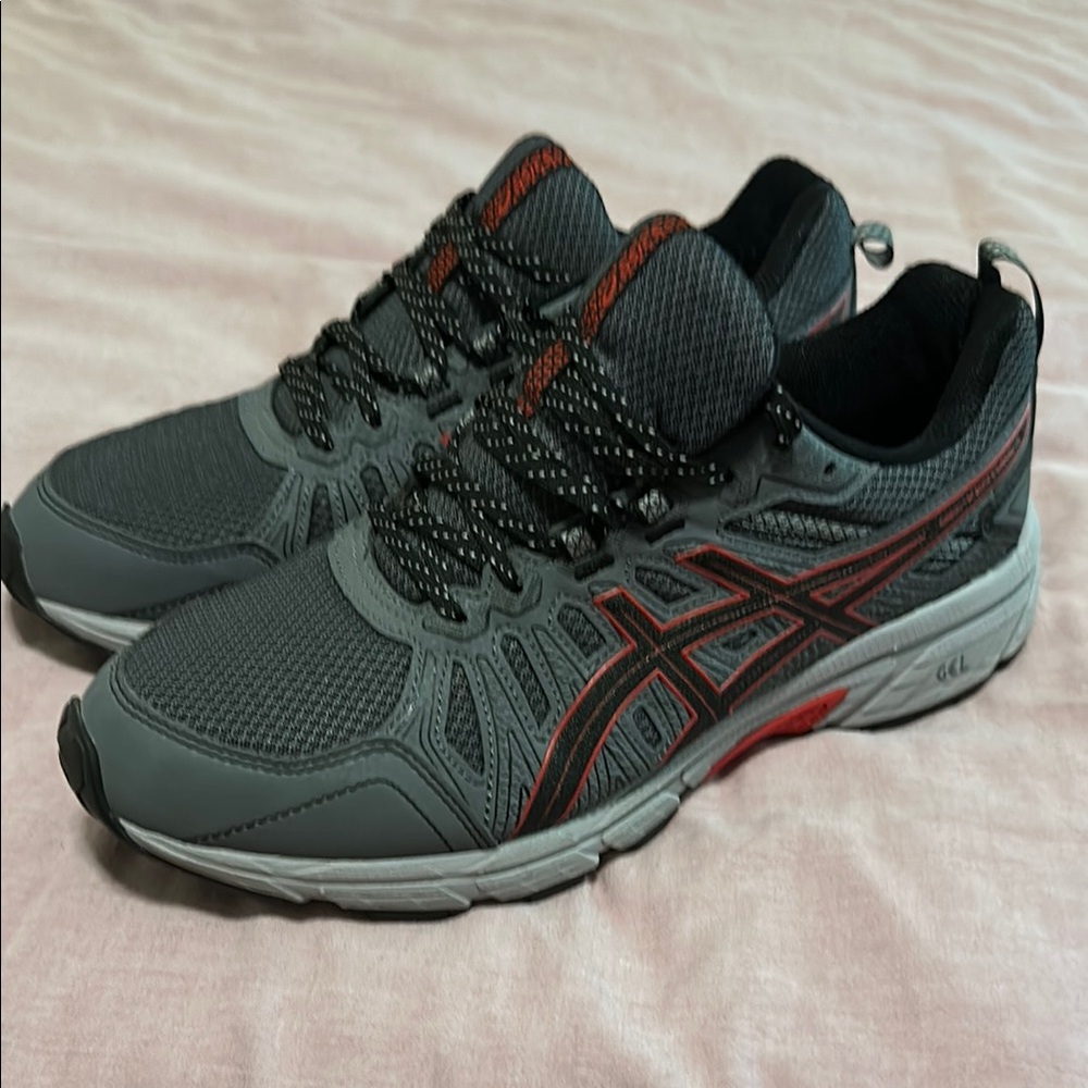 Asics Gray and Red Athletic Shoes for Trail Running